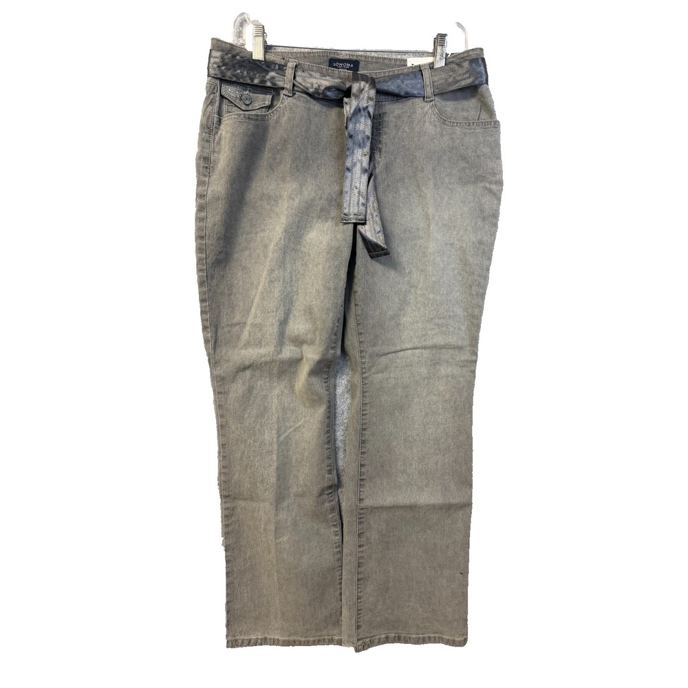 Sonoma Grey‎ Jeans Straight Leg Patterned Belt Women's size 12P NWT